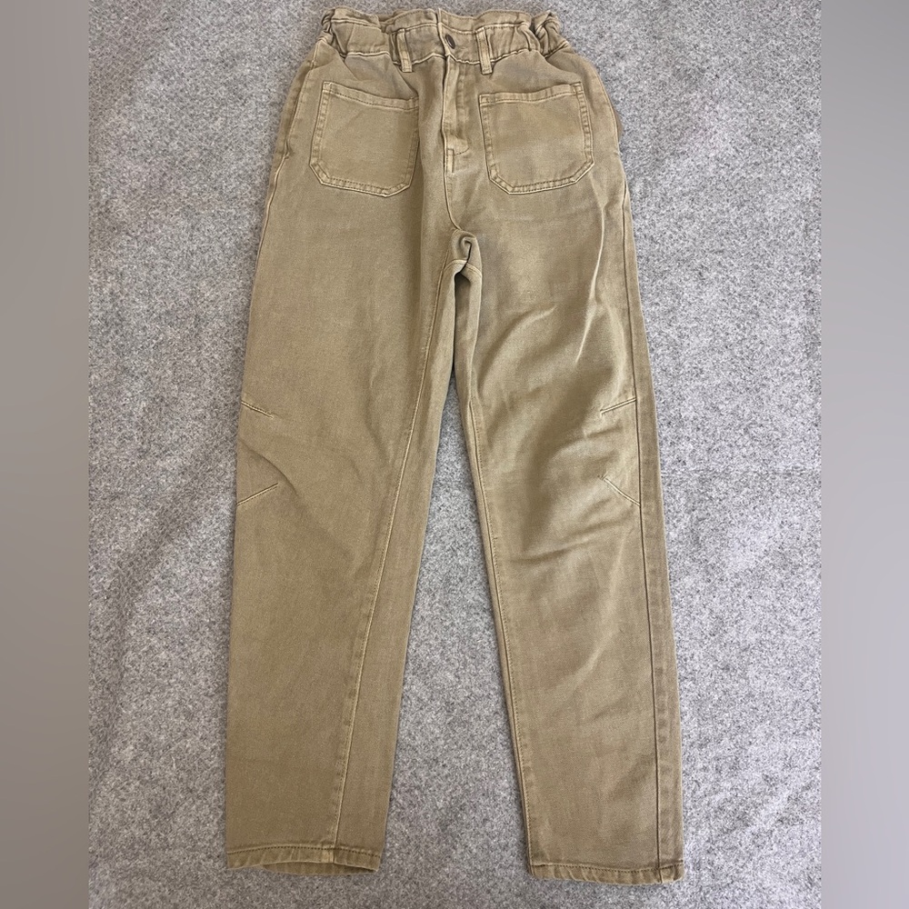 Vestique Green Paper-bag Utility Pants Sz Small Cargo Flat Front Pocket